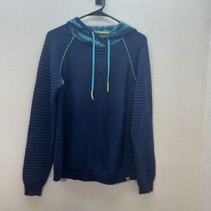 Title Nine Blue Hoodie Womens‎ Hoodie Sweatshirt Hooded Knit Ribbed Lounge SZ M